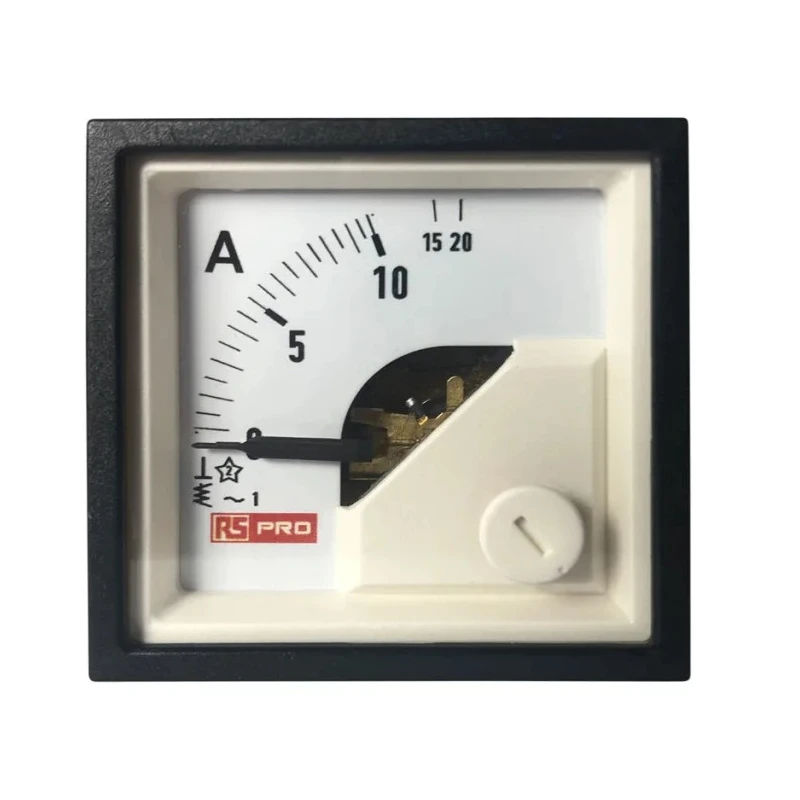 RS PRO Analogue Panel Ammeter 20 A AC, 45 mm x 45 mm, 1 % Meter Accuracy, Moving Iron 186-2422