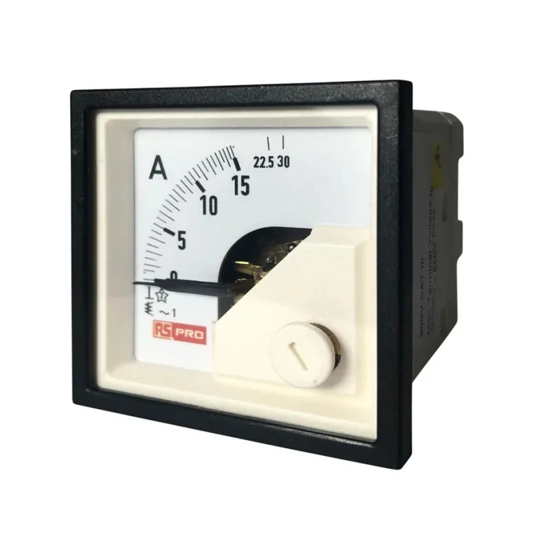 RS PRO Analogue Panel Ammeter 30 A AC, 45 mm x 45 mm, 1 % Moving Iron 186-2423