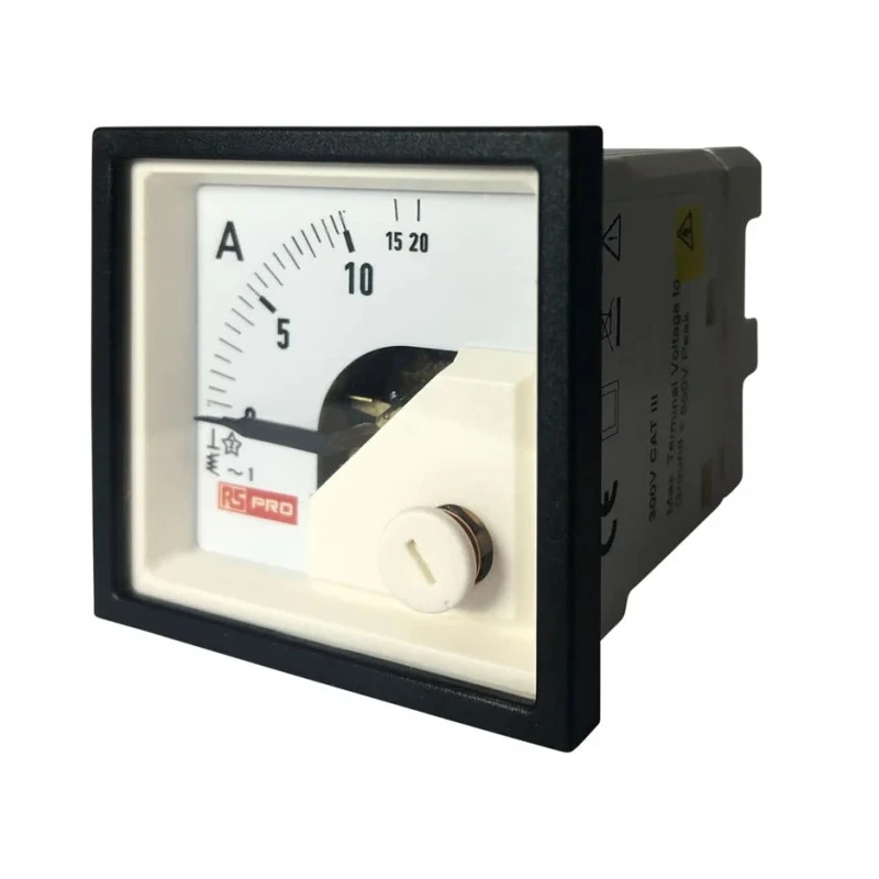RS PRO Analogue Panel Ammeter 20 A AC, 45 mm x 45 mm, 1 % Meter Accuracy, Moving Iron 186-2422