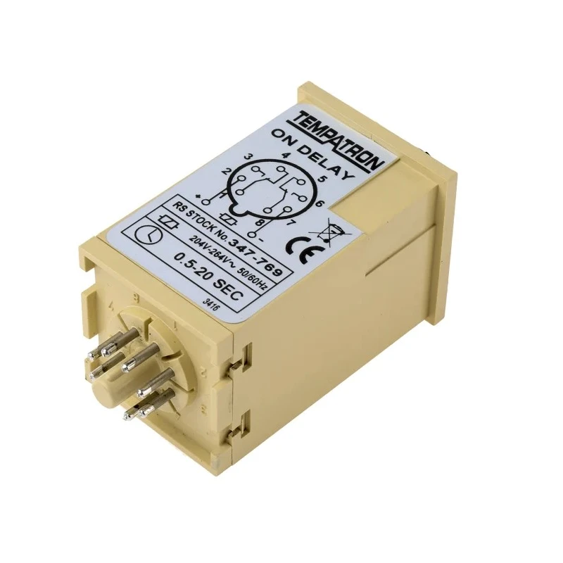 Tempatron FBD Series DIN Rail Panel Mount Timer Relay 2-Contact 230V AC 0.5 to 20 s 1-Function DPDT Switch FBDE20SLP230VAC