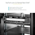 StarTech.com Black Vented Rack Shelf 2U, Steel, 22.6kg Load Capacity, 16mm x 410mm, Black Finish CABSHELFV