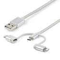 StarTech.com USB 2.0 Male USB Type A to Male Lightning Connector, Micro USB Type B and USB Type C Cable, Braided LTCUB1MGR