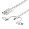 StarTech.com USB 2.0 Male USB Type A to Male Lightning Connector, Micro USB Type B and USB Type C Cable, Braided LTCUB1MGR
