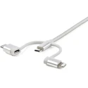 StarTech.com USB 2.0 Male USB Type A to Male Lightning Connector, Micro USB Type B and USB Type C Cable, Braided LTCUB1MGR