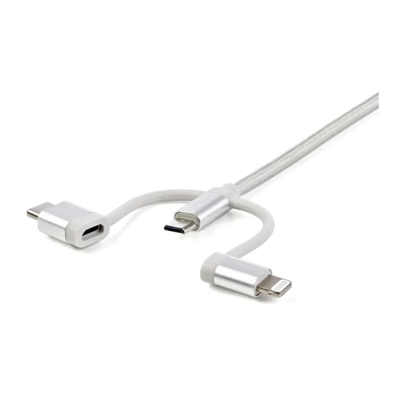 StarTech.com USB 2.0 Male USB Type A to Male Lightning Connector, Micro USB Type B and USB Type C Cable, Braided LTCUB1MGR