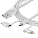 StarTech.com USB 2.0 Male USB Type A to Male Lightning Connector, Micro USB Type B and USB Type C Cable, Braided LTCUB1MGR