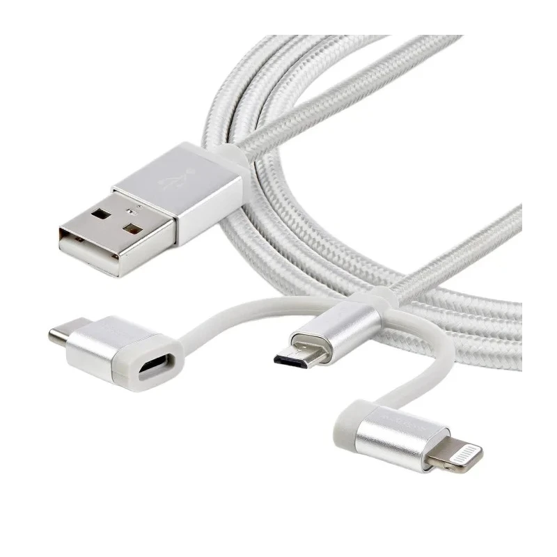 StarTech.com USB 2.0 Male USB Type A to Male Lightning Connector, Micro USB Type B and USB Type C Cable, Braided LTCUB1MGR