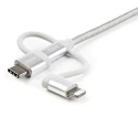 StarTech.com USB 2.0 Male USB Type A to Male Lightning Connector, Micro USB Type B and USB Type C Cable, Braided LTCUB1MGR