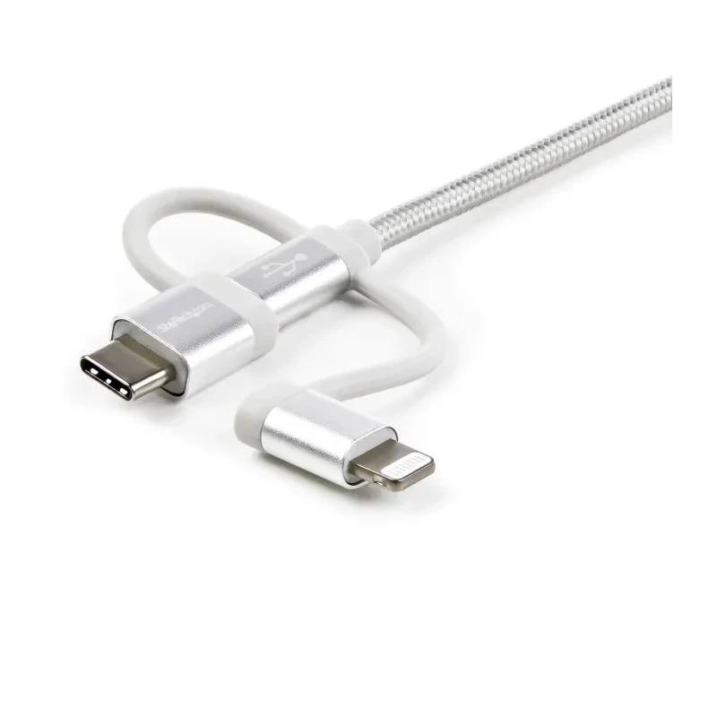 StarTech.com USB 2.0 Male USB Type A to Male Lightning Connector, Micro USB Type B and USB Type C Cable, Braided LTCUB1MGR