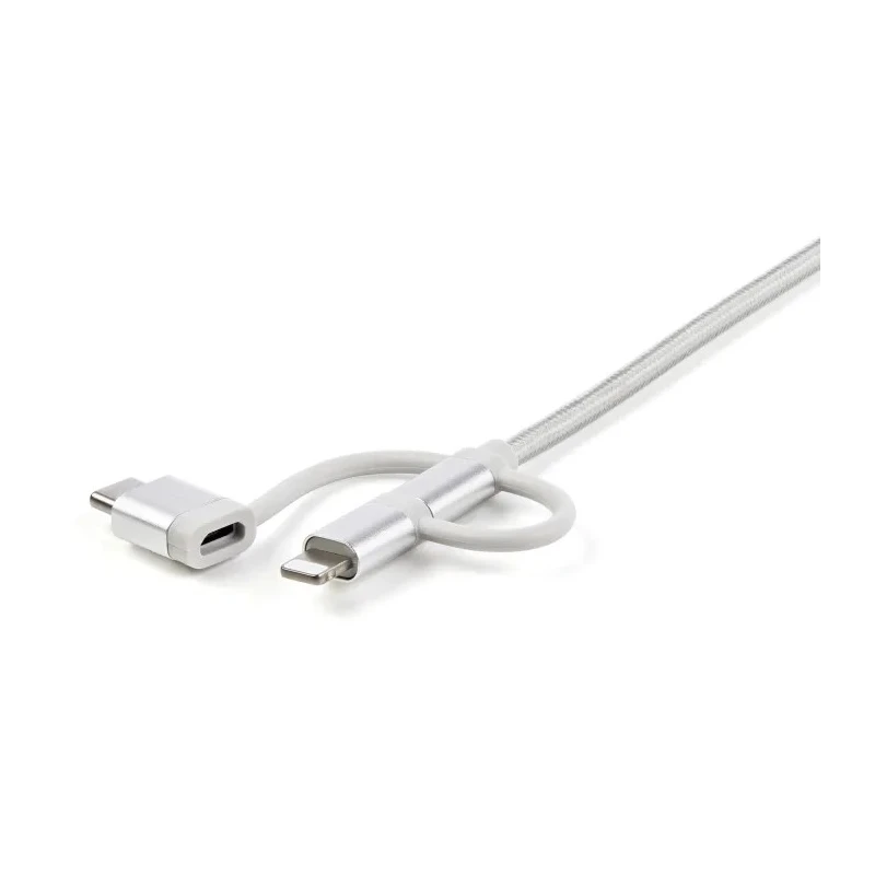 StarTech.com USB 2.0 Male USB Type A to Male Lightning Connector, Micro USB Type B and USB Type C Cable, Braided LTCUB1MGR