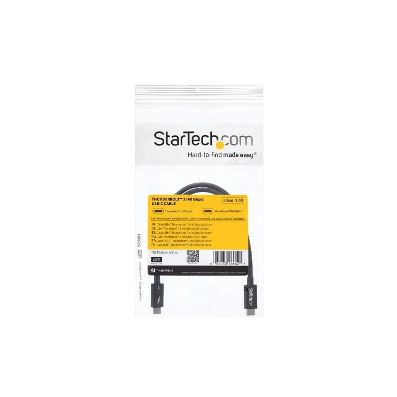 StarTech.com Thunderbolt Cable USB-C 3.2 USB4 500 mm Length 40 Gbps Throughput TBLT34MM50CM