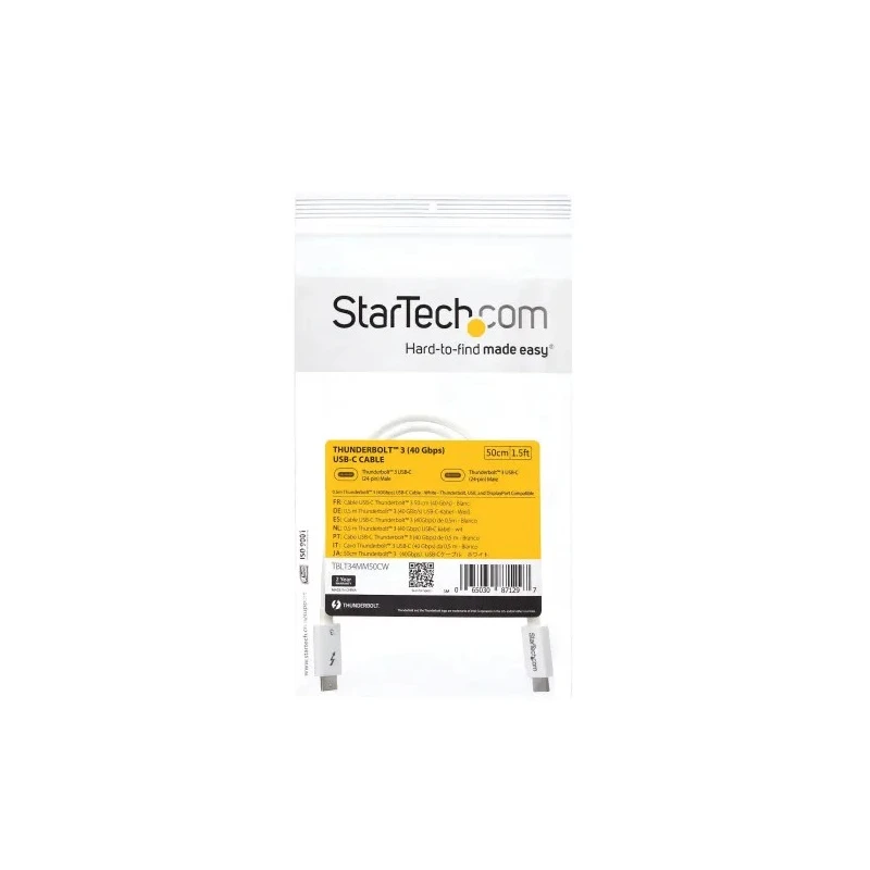 StarTech.com Thunderbolt Cable USB 3.2, 500 mm, 40 Gbps Data Transfer Rate, 100W Power Delivery TBLT34MM50CW