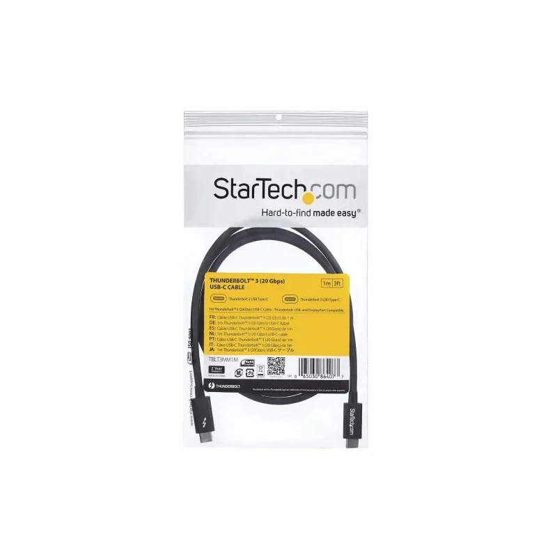 StarTech.com Thunderbolt Cable USB 3.2 20Gbps 1 m Length DisplayPort 1.2 Support TBLT3MM1M
