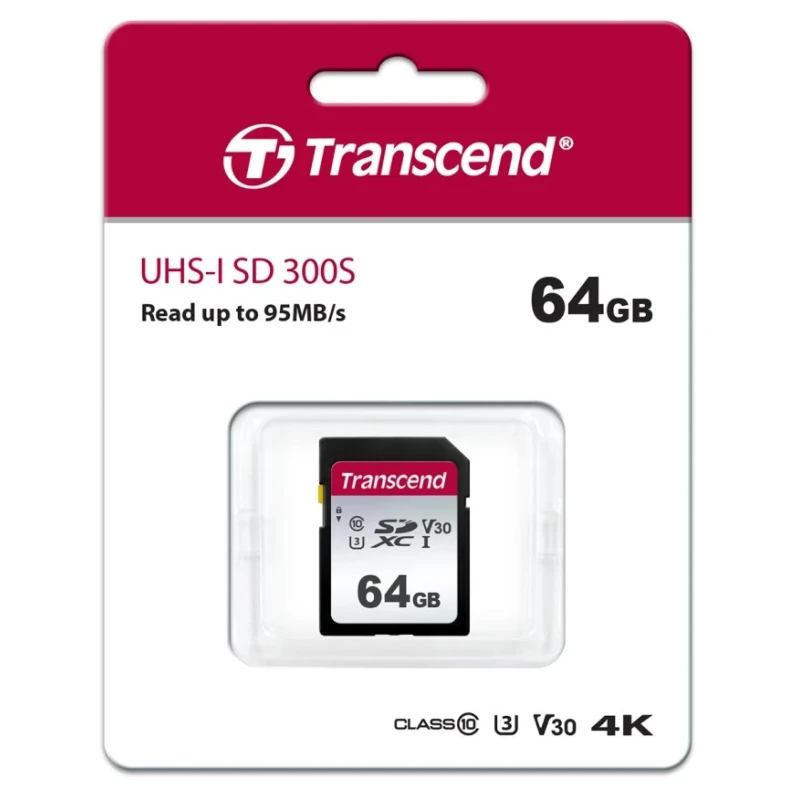 Transcend 64 GB SDXC SD Card Class 10 UHS I U3 UHS I U1 300S Series TS64GSDC300S