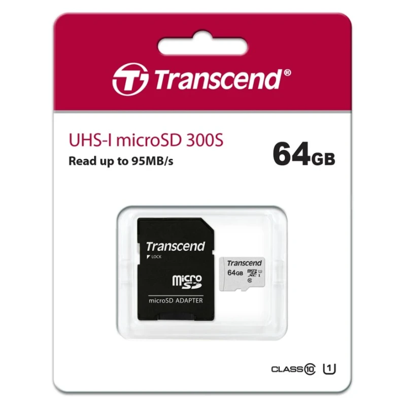 Transcend 64 GB MicroSDXC microSD A1 Class 10 UHS I U1 U3 Memory Card TS64GUSD300S-A