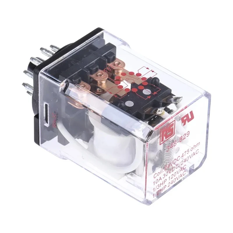 RS PRO Power Relay 24V DC Coil 10A Switching Current 3PDT Silver Alloy Contacts 1.2W Coil Power 348-829