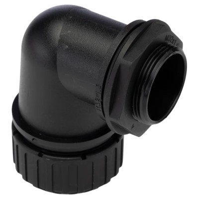 Adaptaflex Polyamide 66 Conduit Fitting 32 mm Nominal Size Black, IP67 Rated, M32 Threaded Right-Angle PF34/M32/90/BL