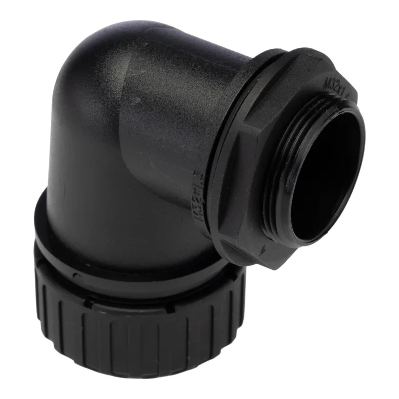 Adaptaflex Polyamide 66 Conduit Fitting 32 mm Nominal Size Black, IP67 Rated, M32 Threaded Right-Angle PF34/M32/90/BL