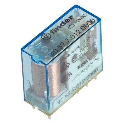 Finder PCB Power Relay 12V DC Coil Voltage 8A Switching Current DPDT Contact Configuration 40.52.7.012.0000