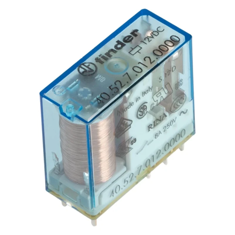 Finder PCB Power Relay 12V DC Coil Voltage 8A Switching Current DPDT Contact Configuration 40.52.7.012.0000