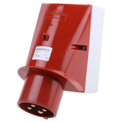 MENNEKES Industrial Power Connector Red Wall Mount 4P 32A 400V Phase Inverter IP44 Orientation 25° IP44 