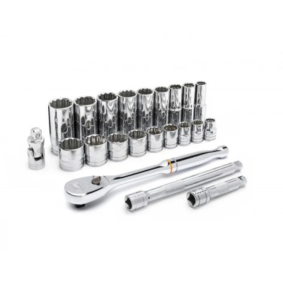 GearWrench 22-Piece 3/8 in 12 Point Socket Set, Alloy Steel, Chrome Finish, 90 Tooth Ratchet 80691