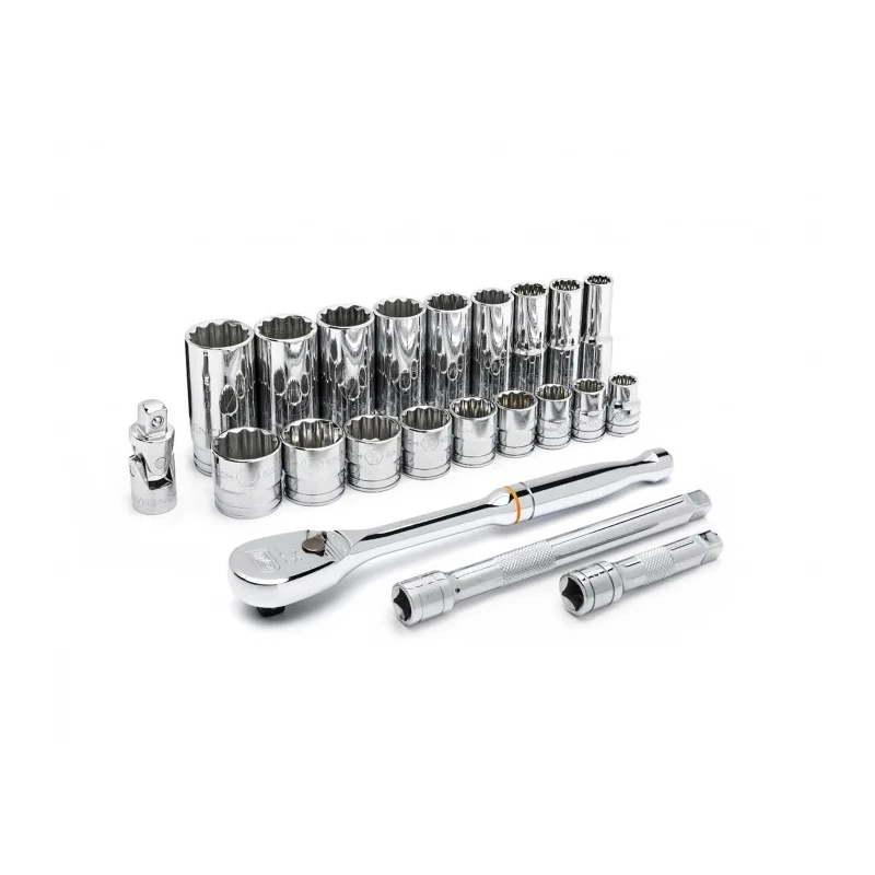 GearWrench 22-Piece 3/8 in 12 Point Socket Set, Alloy Steel, Chrome Finish, 90 Tooth Ratchet 80691