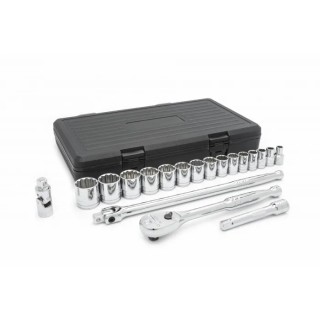 GearWrench 19-Piece 1/2 in 12 Point Socket Set, Alloy Steel, Chrome Finish 80792