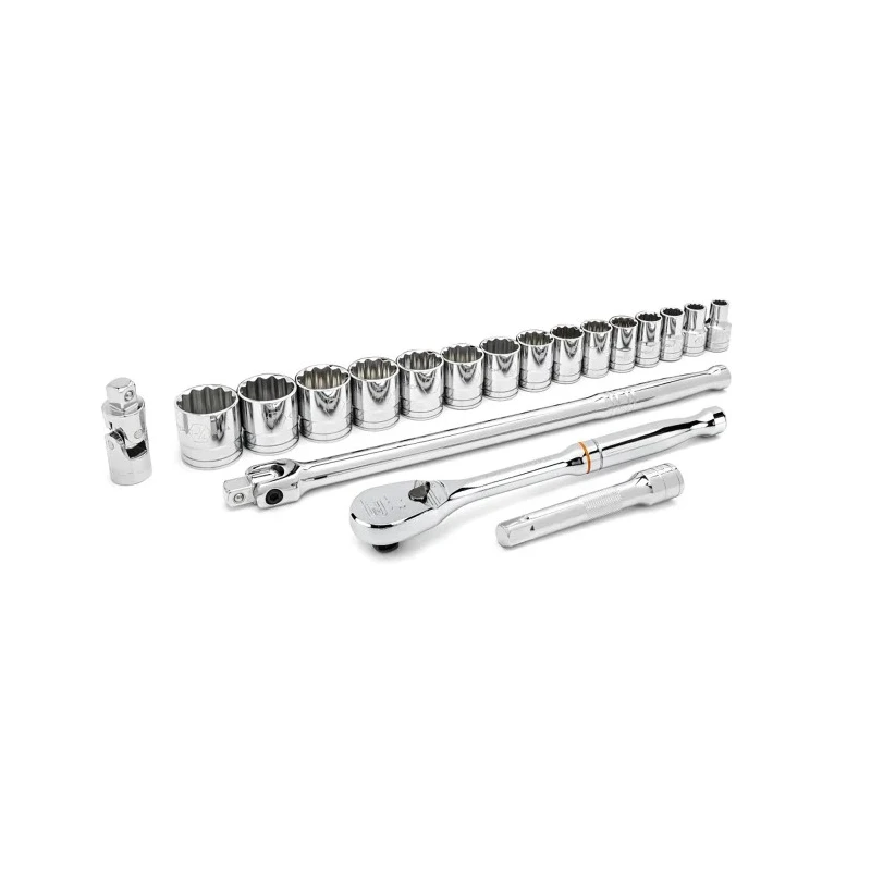 GearWrench 19-Piece 1/2 in 12 Point Socket Set, Alloy Steel, Chrome Finish 80792
