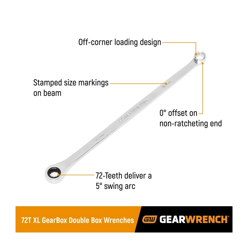 GearWrench 5-Piece 72-Tooth 12 Point XL GearBox Double Box Ratcheting Metric Spanner Set, 20-25 mm, Alloy Steel 85987