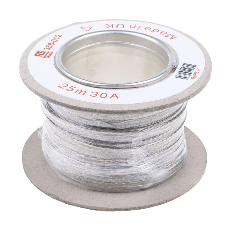 RS PRO Braided Wire, 1.7 mm² CSA 4 x 0.8 mm Tin Copper Wire 25 m Length BS4109 358-012