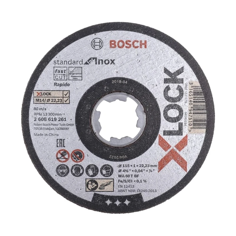 Bosch X Lock Silicon Carbide Cutting Disc 115 mm Diameter x 1 mm Thickness Very Fine Grade 25 Grit Stainless Steel 2608619261