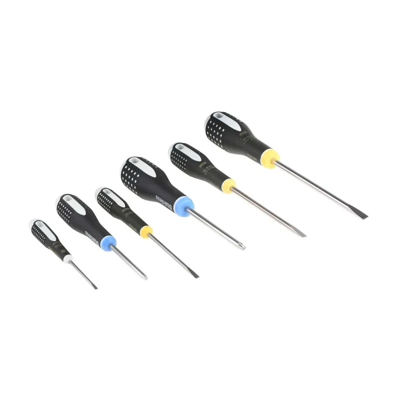 Bahco Pozidriv and Slotted Standard Screwdriver Set 6-Piece Including Sizes PZ1, PZ2, 3x0.5mm to 6.5x1.2mm BE-9882I