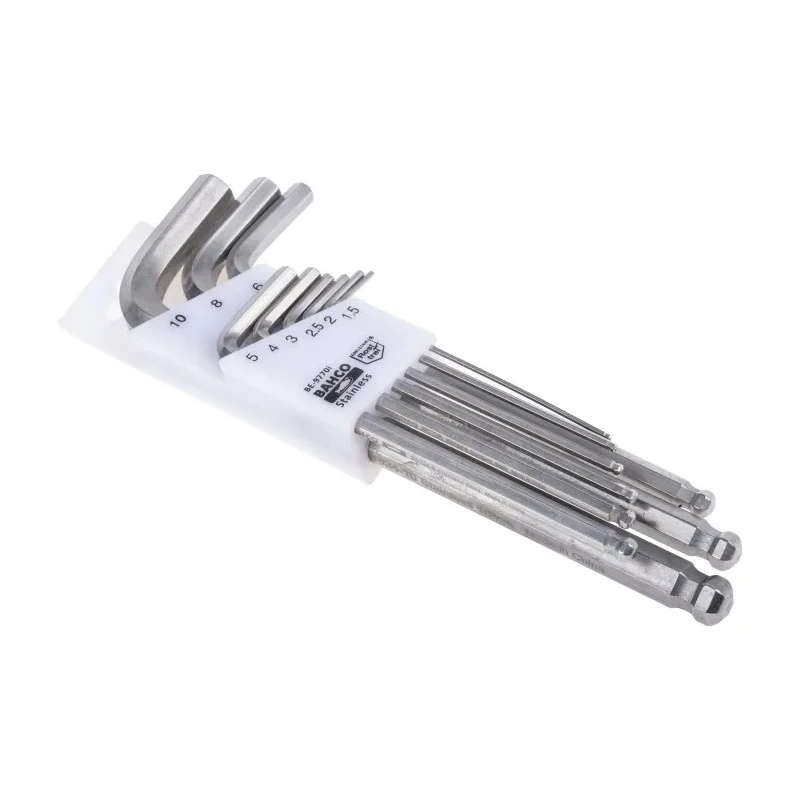 Bahco 9 Piece L Metric Hex Key Set Stainless Steel Long Arm Hex Ball End 1.5 to 10 mm BE-9770I