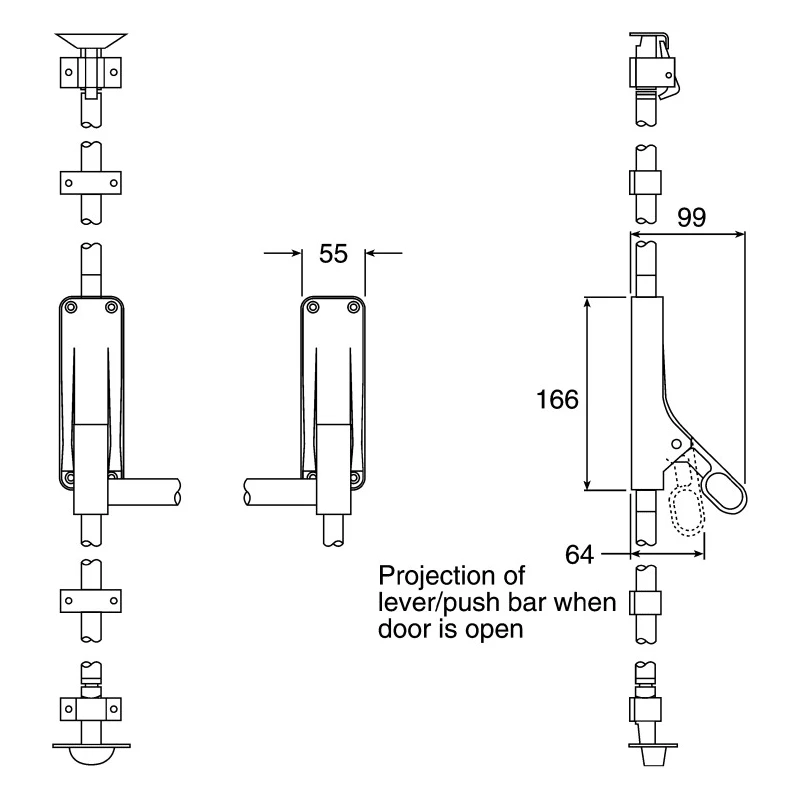 Briton Fire Door Push Bar Panic Bolt 2 Point Locking System Euro Cylinder Lever Handle Compatible with Double Metal 376E