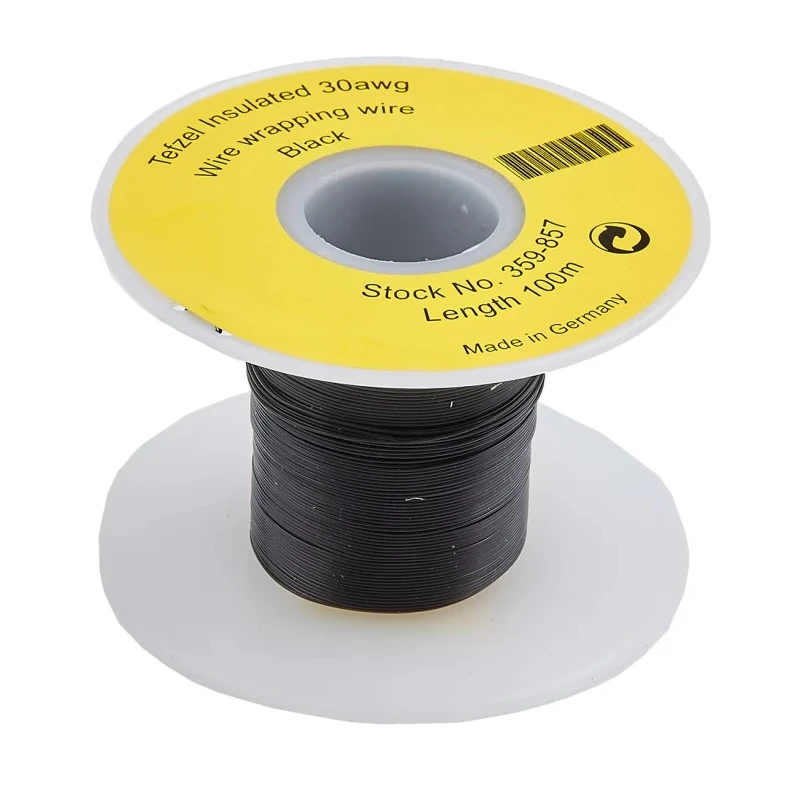 RS PRO Black Hook Up Wire, 30 AWG, 1 x 0.25 mm Core Strands, 100 m Length, Ethylene Tetrafluoroethylene Jacket 359-857