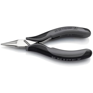 Knipex 1-Piece Long Nose Plier Round Tip 115mm Overall Length, 22.5mm Jaw ESD Safe 35 22 115 ESD
