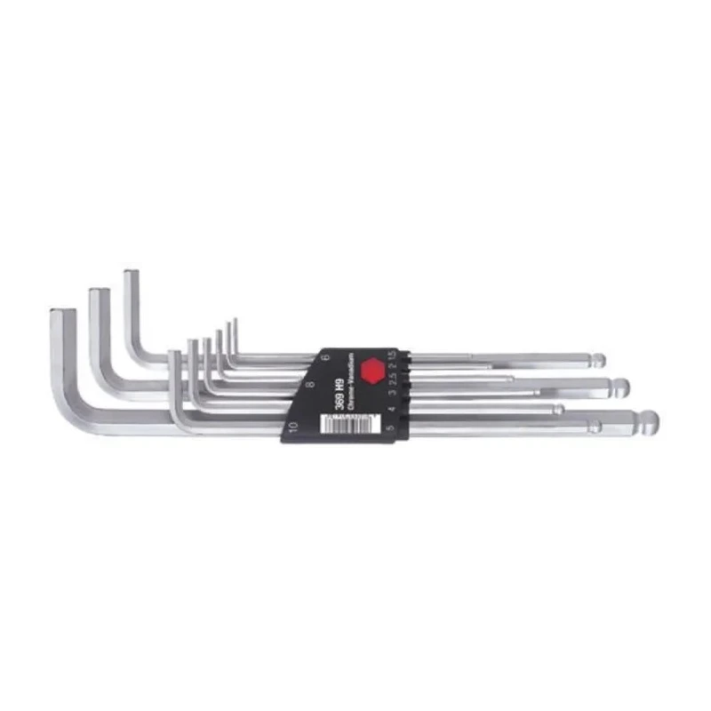 Wiha 9 Piece L Metric Hex Key Set Chrome Vanadium Steel Short Arm Hex Ball End Hex Size 1.5 → 10 mm 01418