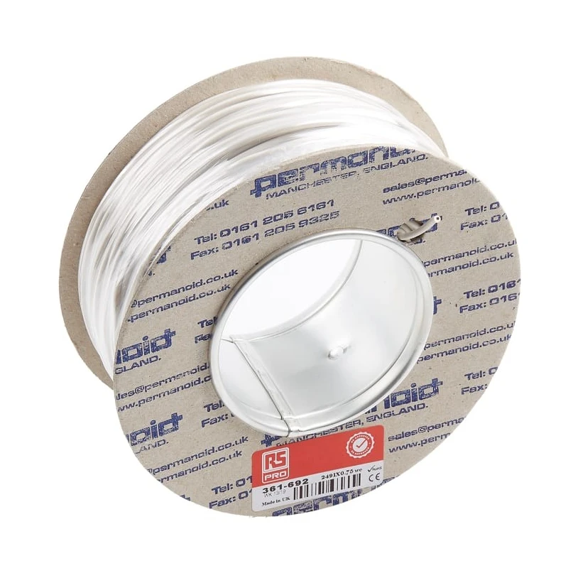 RS PRO 2491X Series White Hook Up Wire 18 AWG 24/0.2 mm Core Strands 100 m Polyvinyl Chloride 361-692