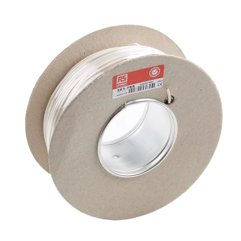 RS PRO 2491X Series White Hook Up Wire, 17 AWG, 32/0.2 mm Core Strands, 100 m Length, PVC Jacket, 500V, Annealed 361-765