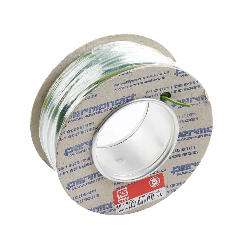 RS PRO 2491X Series Green Yellow Hook Up Wire 18 AWG 24/0.2 mm Core 100 m Polyvinyl Chloride 361-670