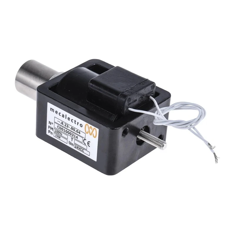 Mecalectro Linear Solenoid 24V 23W Push Pull Action 15mm Stroke 124.1mm Length 8238064-24VCC-100%