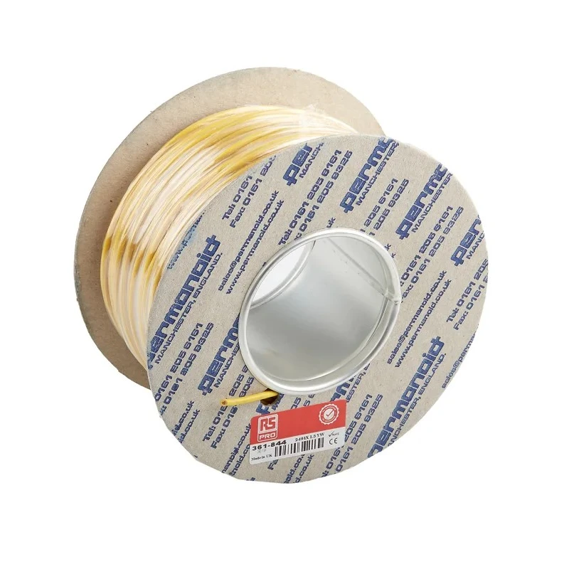 RS PRO 2491X Series Yellow Equipment Wire 15 AWG 30/0.25 mm Core Strands 100 m Polyvinyl Chloride 361-844