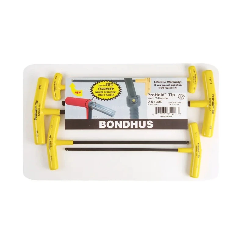 Bondhus Corrosion Resistant High Torque Steel 6 Piece T-Handle Imperial Hex Key Set Hex Size 3/16 → 7/32" PBTX60