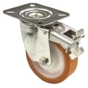 LAG Braked Swivel Castor, Stainless Steel Frame, Polyurethane Wheel, 150 kg Load Capacity, 100 mm Diameter 19105 FR