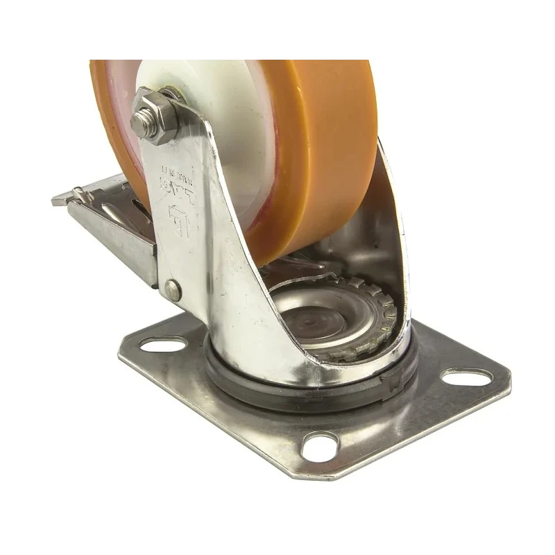 LAG Braked Swivel Castor, Stainless Steel Frame, Polyurethane Wheel, 150 kg Load Capacity, 100 mm Diameter 19105 FR