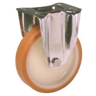 LAG Fixed Castor, Stainless Steel Frame, Polyurethane Wheel, 125 mm Diameter, 250 kg Capacity 19157