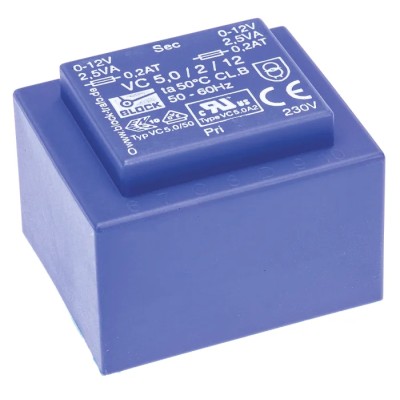 Block PCB Transformer 2 x 12 V AC 230 V AC Primary 5 VA Pin Mount Encapsulated VC 5/2/12