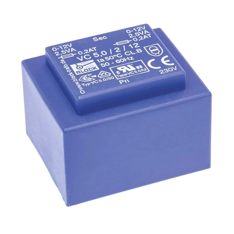 Block PCB Transformer 2 x 12 V AC 230 V AC Primary 5 VA Pin Mount Encapsulated VC 5/2/12