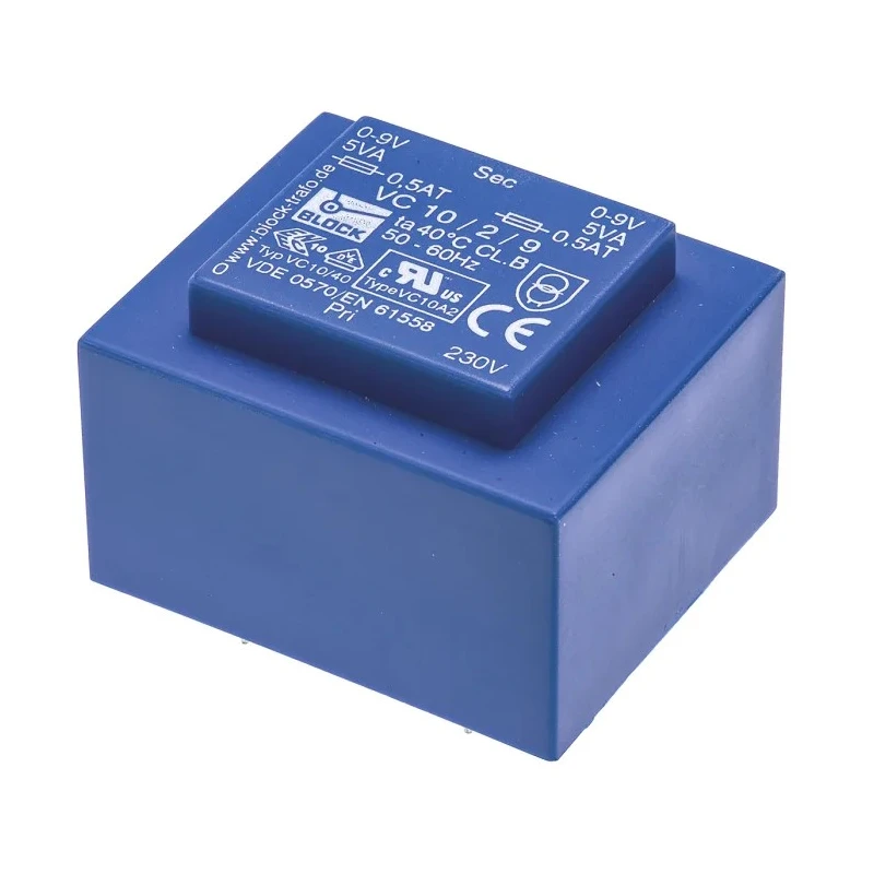Block PCB Transformer 2 x 9 V ac 2 Output Pin, 230 V Primary, 10 VA Power VC 10/2/9